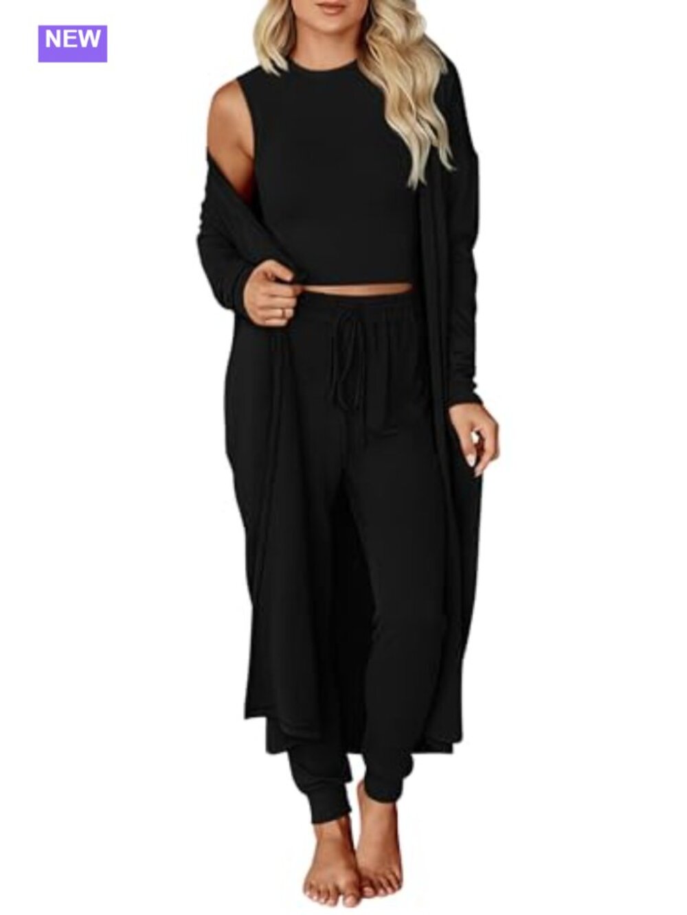 3 Piece Lounge Set Crop Tank Top Drawstring Joggers Cardigan Travel Outfit
